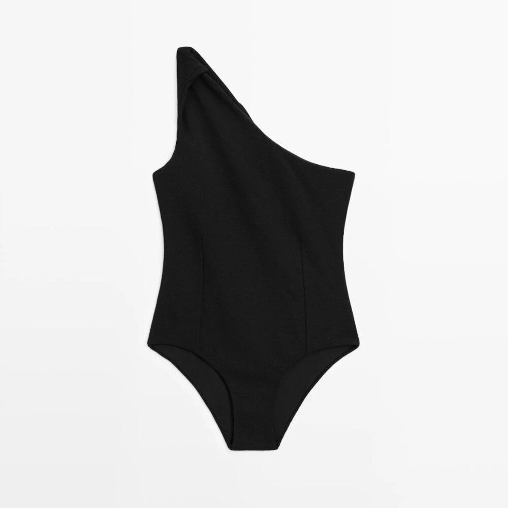 Massimo Dutti Women Swimsuit XS Black Textured Asymmetric One Piece 4956/945 NWT - Picture 3 of 9